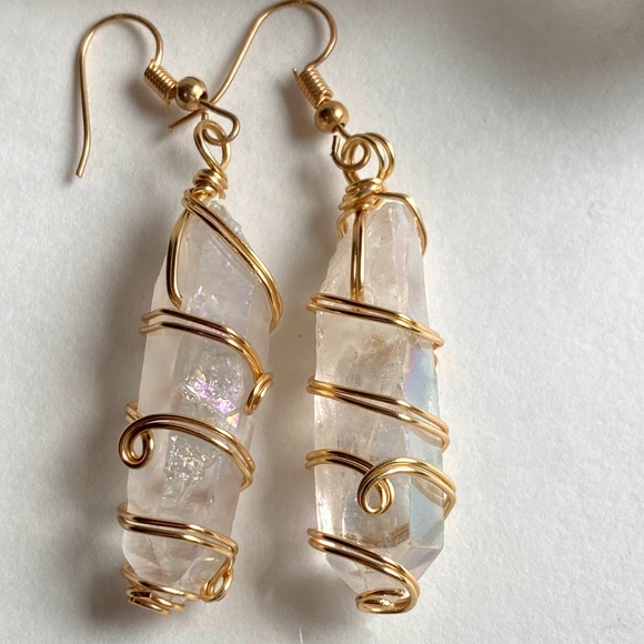 n e w | wire wrapped angel quartz earrings | raw crystal earrings | handmade 👼 - Picture 5 of 8